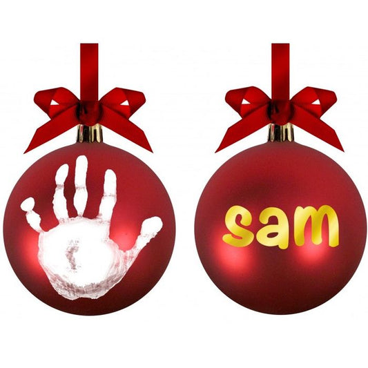 Pallina di Natale rossa da appendere all’albero personalizzabile con impronta e pennarello dorato