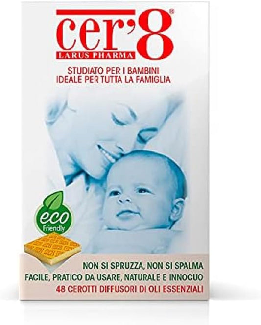 Cer8 Anti zanzare - 48 Cerotti diffusori di oli essenziali - studiato per i bambini, ideale per tutta la famiglia