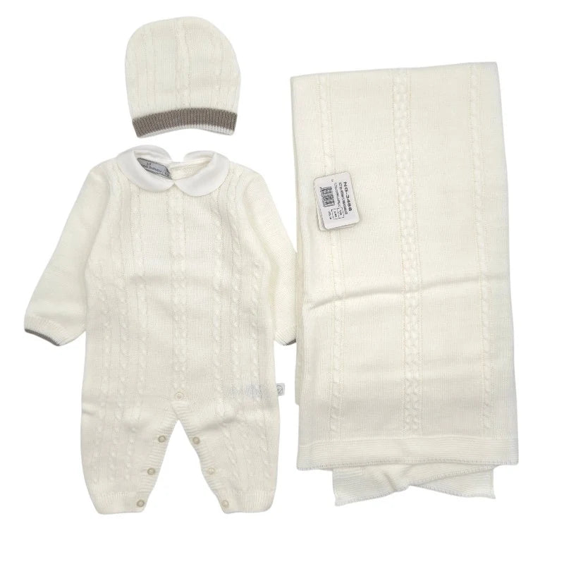 Nazareno Gabrielli Set 3pz Neonato Smacchinato - Tutina 1/3 mesi +Coperta+Cappello NG3488