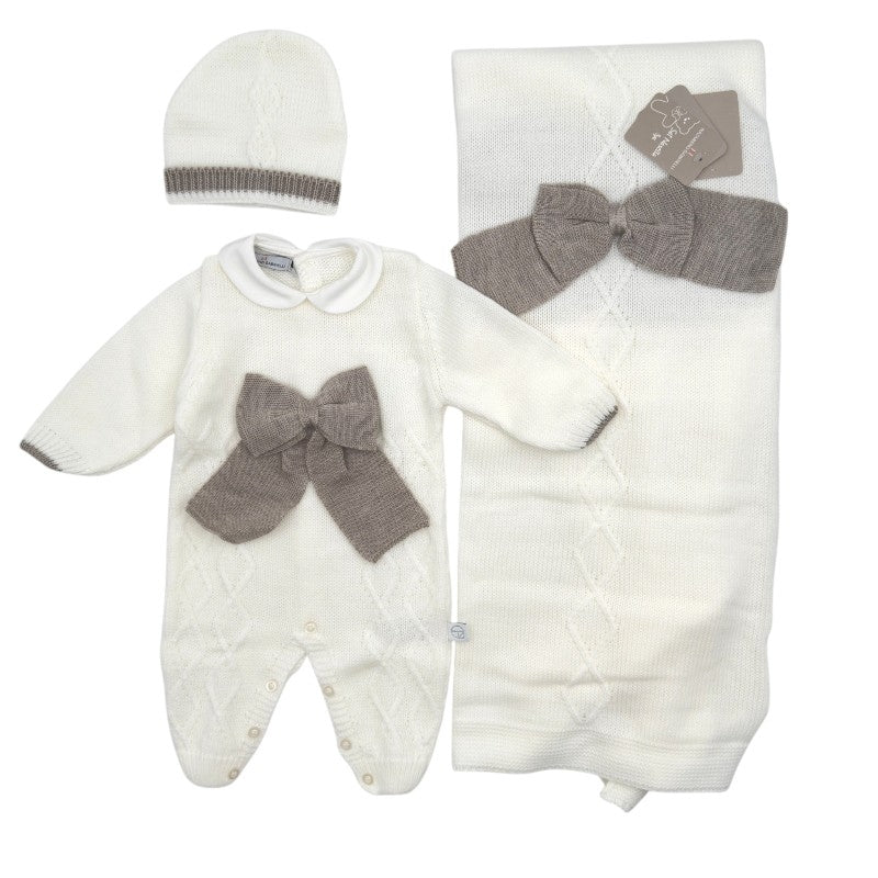 Nazareno Gabrielli Set nascita 3 pz Neonato Smacchinato - Tutina, Coperta e Cappello Taglia 0-1 mese