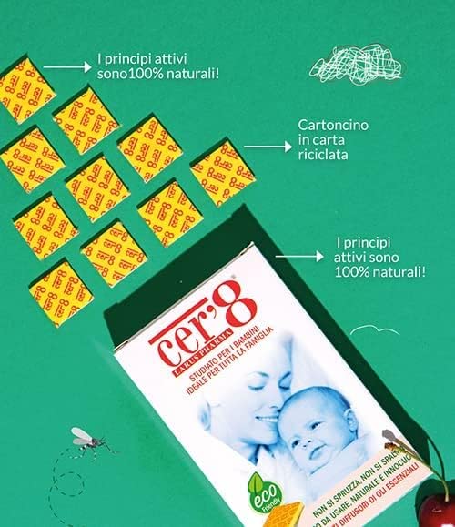 Cer8 Anti zanzare - 48 Cerotti diffusori di oli essenziali - studiato per i bambini, ideale per tutta la famiglia