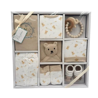 Les Jolies Set Regalo 8 pz Neonato - Tutina taglia 1/3 mesi + 2 Body + Muffolette + Cappello + Calzini + Gioco + Doudou