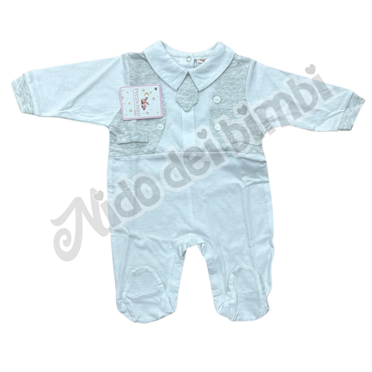 Preziosini Baby Tutina Jersey Grigio/Bianco 1/3 mesi 100% Cotone