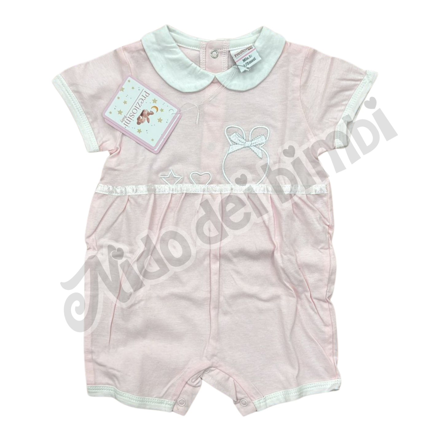 Preziosini Baby Pagliaccetto Rosa/Bianco 1/3 mesi 100% Cotone
