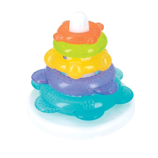 Nuby IcyBite Massaggiagengive per alleviare il fastidio della dentizione - Giocattolo morbido per la dentizione del bambino, senza BPA - 3+ mesi - Anelli dell'Oceano