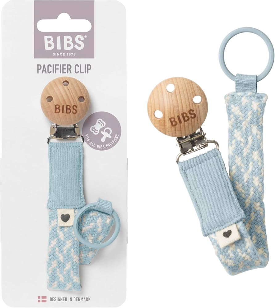Bibs Pacifier Clip in legno e fettuccia intrecciata Cotone 100% -