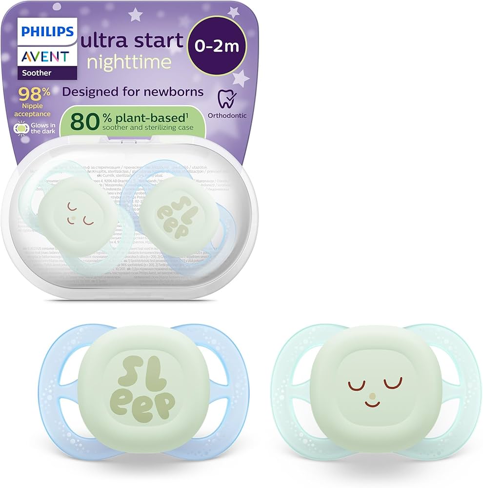 Avent Philips - 2 Succhietti Ultra start Night time - 0-2 mesi - Tettarelle Ortodontiche