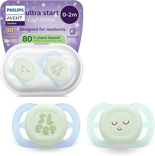 Avent Philips - 2 Succhietti Ultra start Night time - 0-2 mesi - Tettarelle Ortodontiche