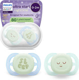 Avent Philips - 2 Succhietti Ultra start Night time - 0-2 mesi - Tettarelle Ortodontiche