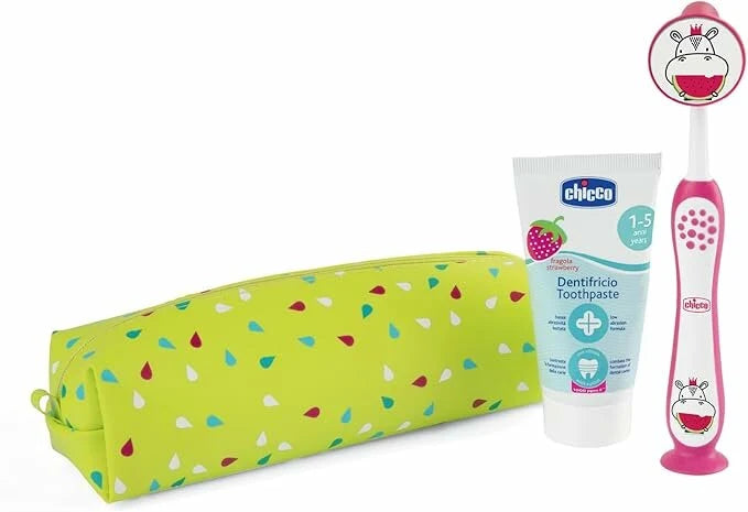 Chicco Set Primi Dentini - Spazzolinoz dentifricio e Custodia - 3/6 anni