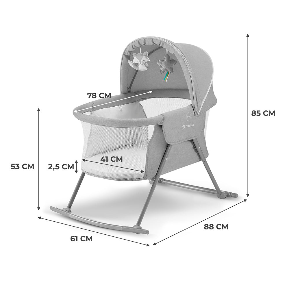 Kinderkraft LOVI Lettino da Campeggio, Culla a Dondolo, Cappottina, Materasso, Pieghevole, per Neonati, 0-9 Kg