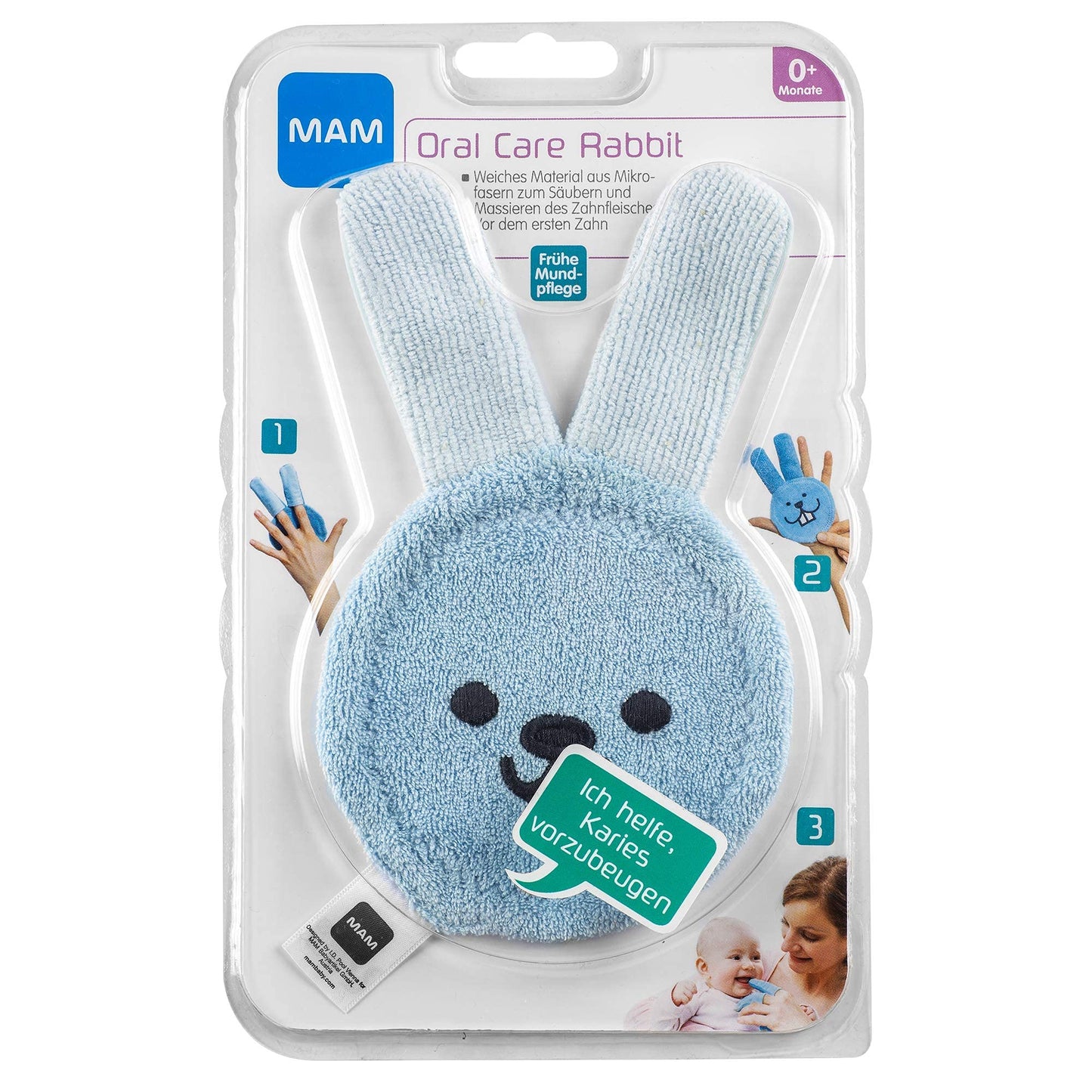 Mam Oral Care Rabbit Soffice materiale in microfibra per pulire e massaggiare le gengive 0m+
