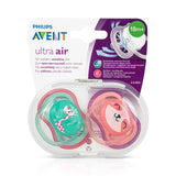 Avent Philips - 2 Succhietti Ultra Air - 18m+ per la pelle delicata e sensibile - Tettarelle Ortodontiche