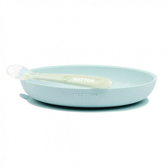 Nattou  Piatto con ventosa Silicone + cucchiaino in Silicone