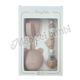 Batuffolini Set Regalo Dou Dou in garza di cotone + Portaciuccio in Silicone+ Catenella per ciuccio in legno e silicone