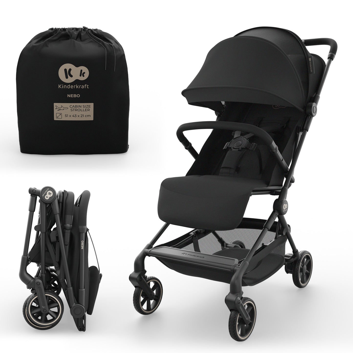 Kinderkraft Passeggino Nebo - Bagaglio a mano in aereo - adatto da 0 a 22 Kg - chiusura ultracompatta