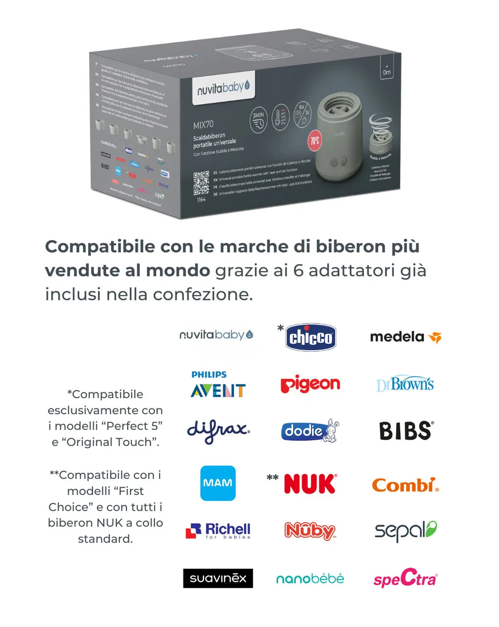 Nuvita Baby - Scaldabiberon portatile mix70 universale con funzione di mescolamento 1164