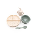 Bamboom Dinner Set con Piatto con scomparti, Ciotola con ventose, Cucchiaio e Bicchiere con cannuccia