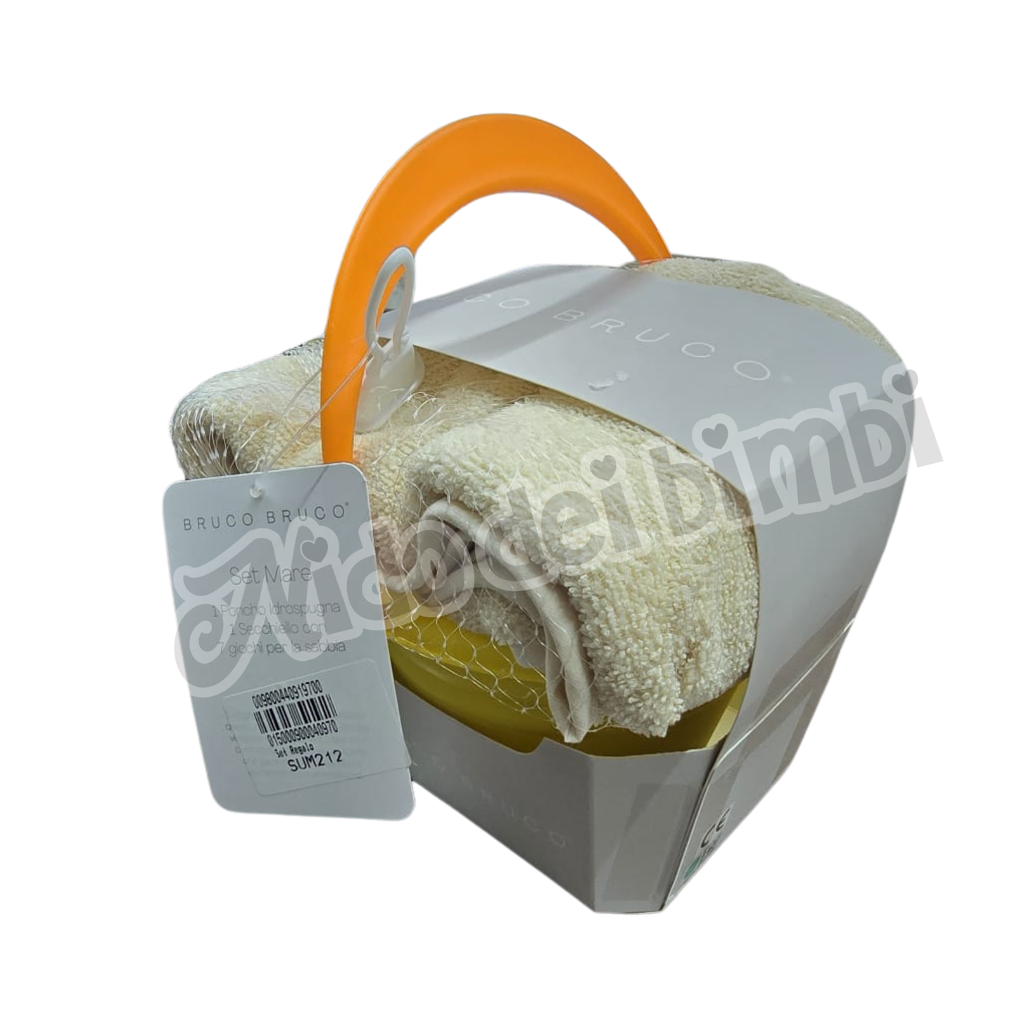 Bruco Bruco - Set Mare - 1 Poncho in Idrospugna - 1 Secchiello con 7 giochi per la sabbia