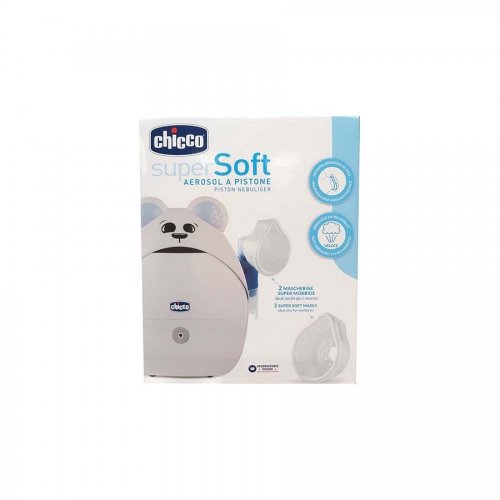 Chicco Aerosol a pistone Super Soft con 2 Mascherine morbide - massima aderenza al viso - Nebulizza 1 ml in 5 minuti