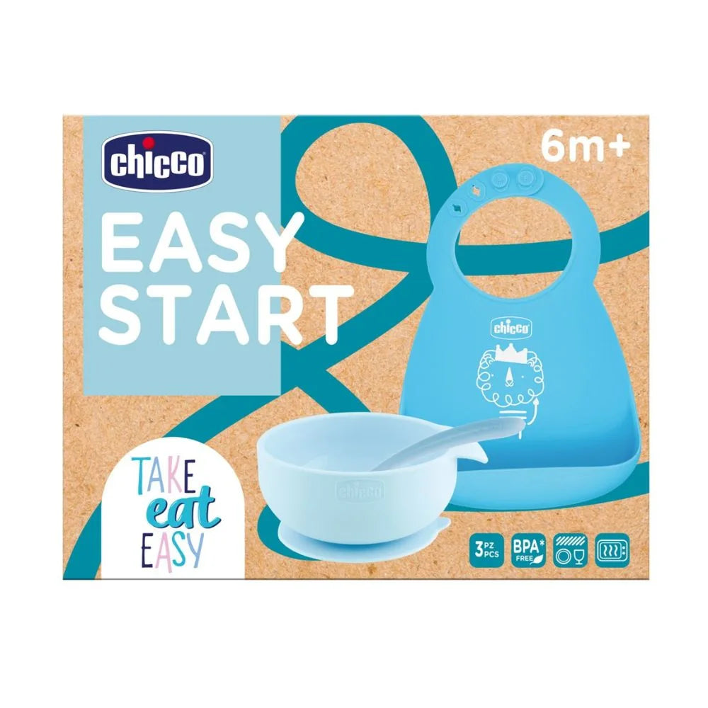 Chicco Easy Start Set Pappa in Silicone - Bavaglino + Cucchiaio + Ciotola 6m+