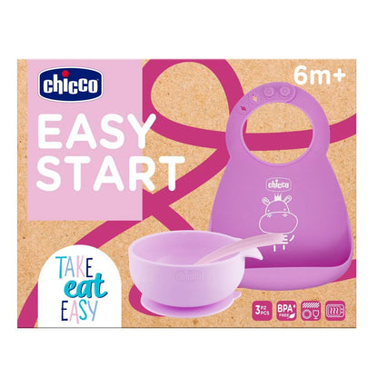 Chicco Easy Start Set Pappa in Silicone - Bavaglino + Cucchiaio + Ciotola 6m+