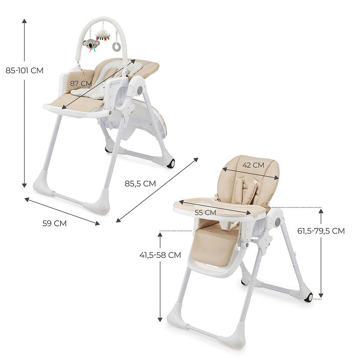 Kinderkraft Seggiolone Tummie - High Chair 2 in 1 col. Beige