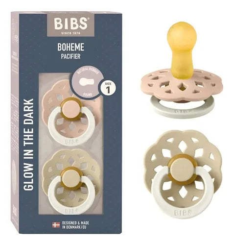 Bibs - Succhietti Boheme Pacifier 2pz - si illumina al buio - Misura 2 6m+ Tettarella in caucciù