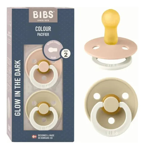 Bibs - Succhietti Colour Natural Rubber 2pz - si illumina al buio - Misura 2 6m+