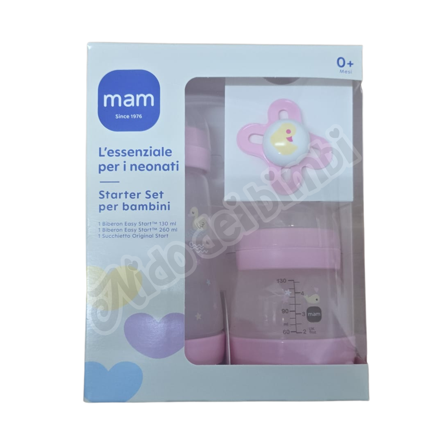 Mam Starter Set per neonati - 1 Biberon Easy Start 130 ml + 1 Biberon Easy Start 260 ml + 1 Succhietto Original Start 0m+