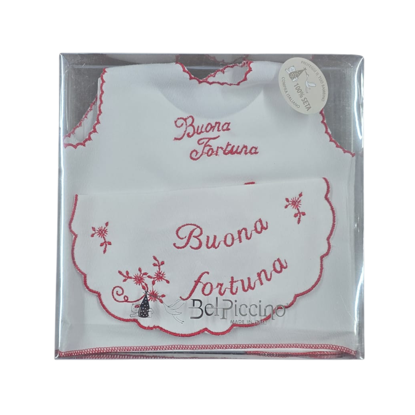Bel Piccino Set Camicino della fortuna + Bavetta 100% Seta