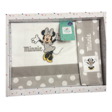 Set Lenzuola per Lettino Minnie Grigio 100% Cotone
