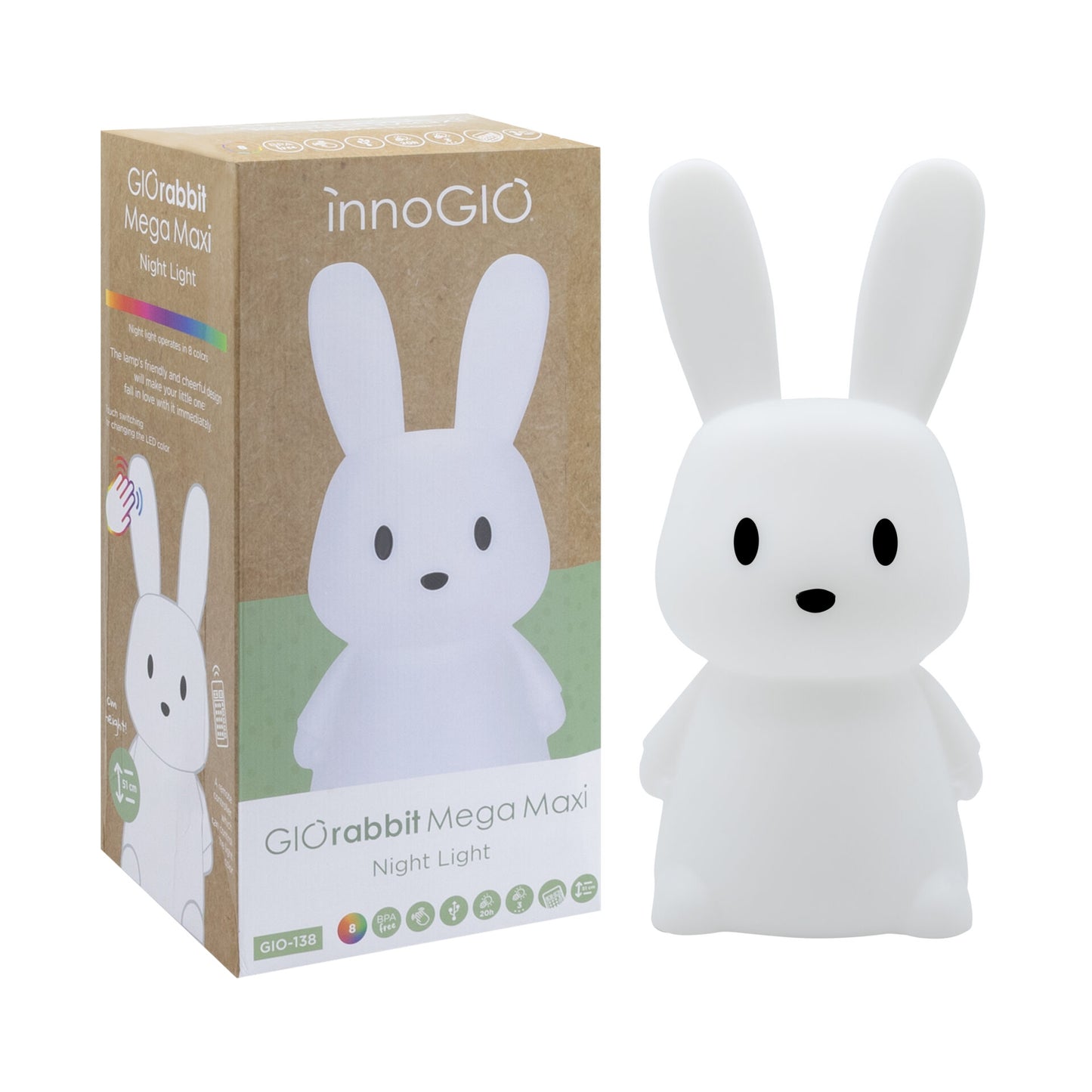 Innogiò Rabbit Mega Maxi - Luce Notturna Coniglietto 51 cm con telecomando