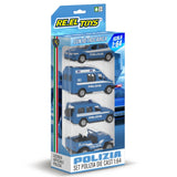 Reel Toys Set 4 Macchinine con retrocarica Polizia/Carabinieri/Vigili del fuoco Scala 1:64