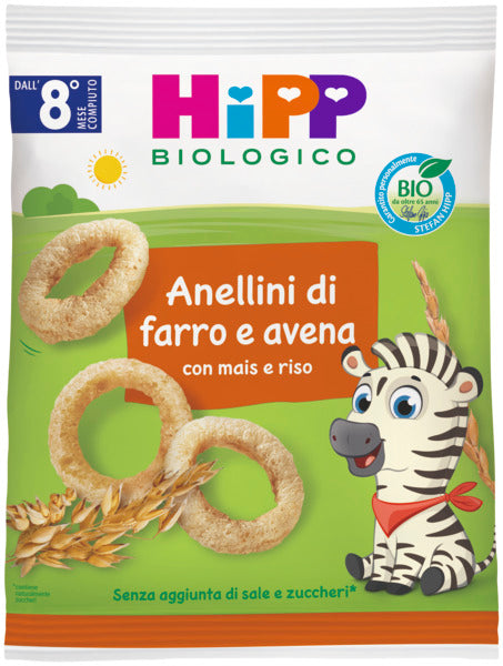Hipp Biologico Anellini di farro e avena - con mais e riso - dall'8° mese compiuto - 30 g