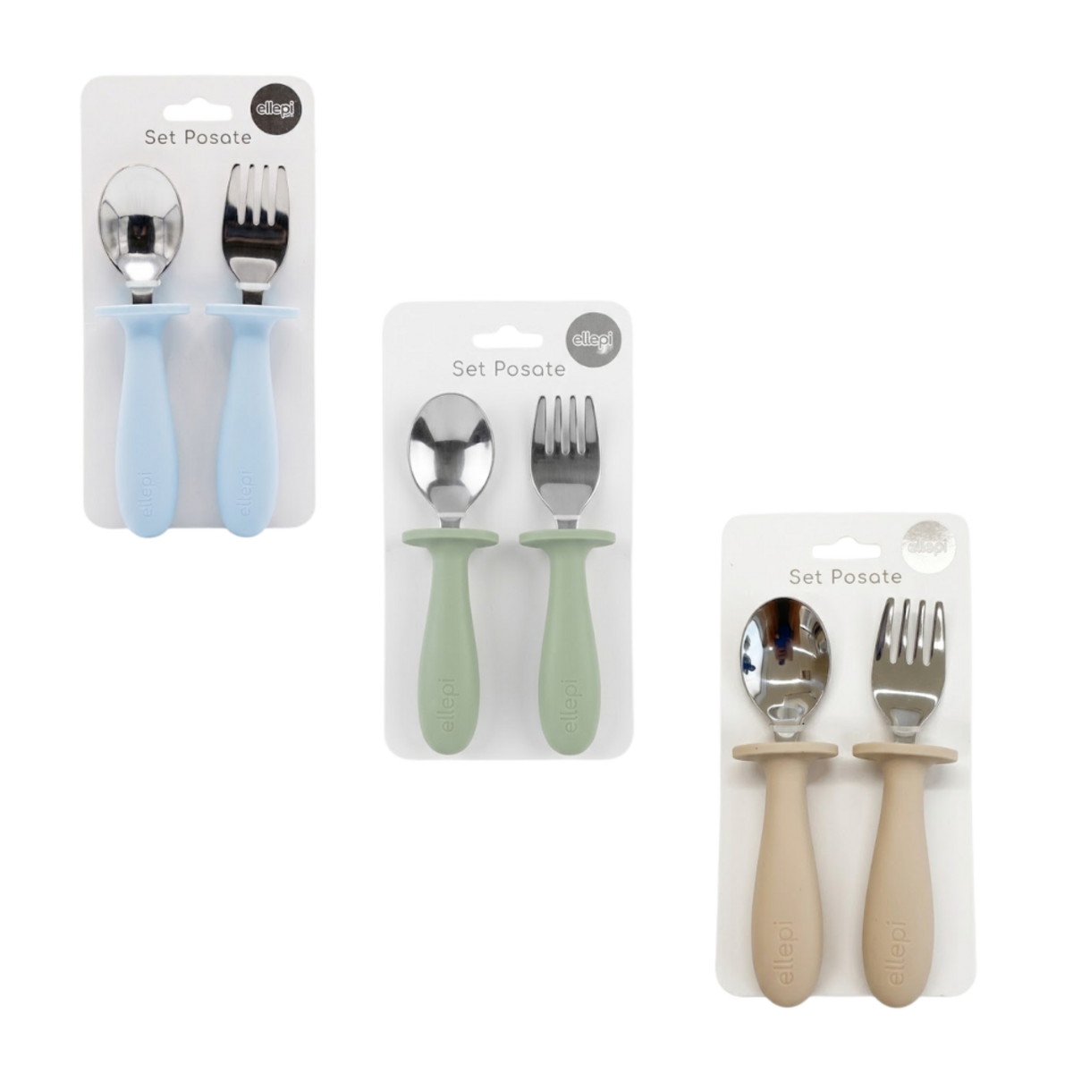 Ellepi Set Posate in acciaio inox con manico in Silicone - Bpa Free