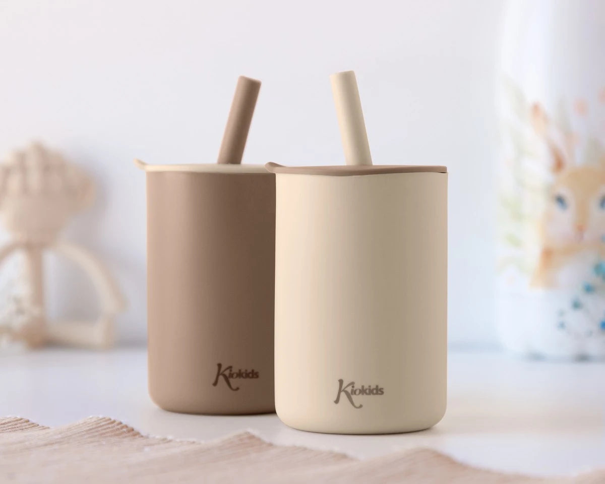 Kiokids 2 bicchieri in silicone con cannuccia