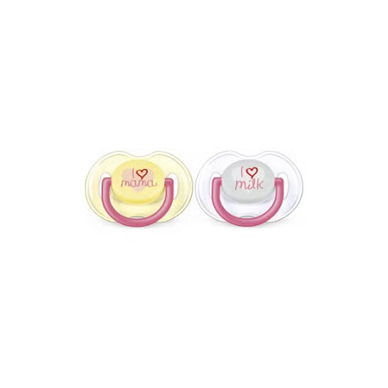 Avent Philips - 2 Succhietti 0-6 mesi - I Love mama - I Love milk - Tettarelle Ortodontiche