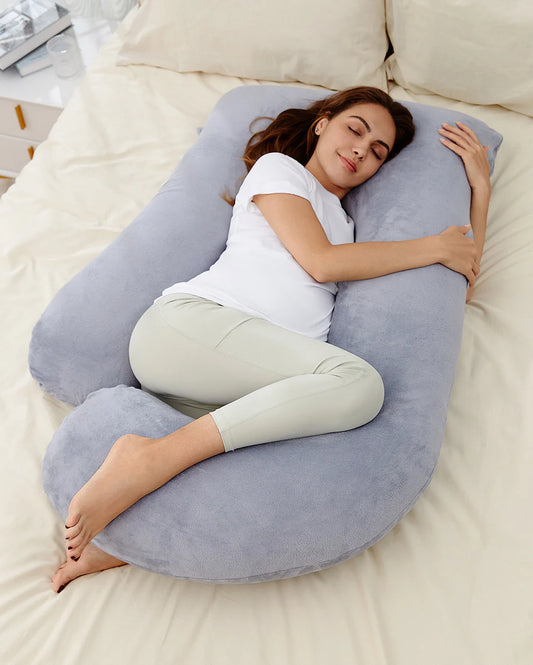 Momcozy Cuscino Gravidanza in Velluto – Cuscino a Forma di U per Dormire in Gravidanza 145cm, Supporto per Schiena, Pancia, Gambe e Fianchi – Cuscino Gravidanza per Dormire Laterale
