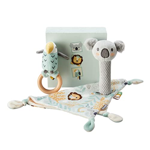 Nuby Set Regalo per bambini - Morbidissimo piumino, Koala che squittisce, Sonaglio in legno per uccellini, Scatola dei ricordi 0m+