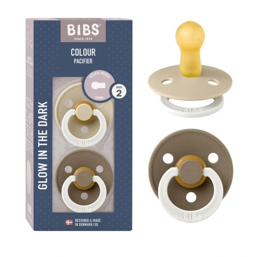 Bibs - Succhietti Colour Natural Rubber 2pz - si illumina al buio - Misura 2 6m+