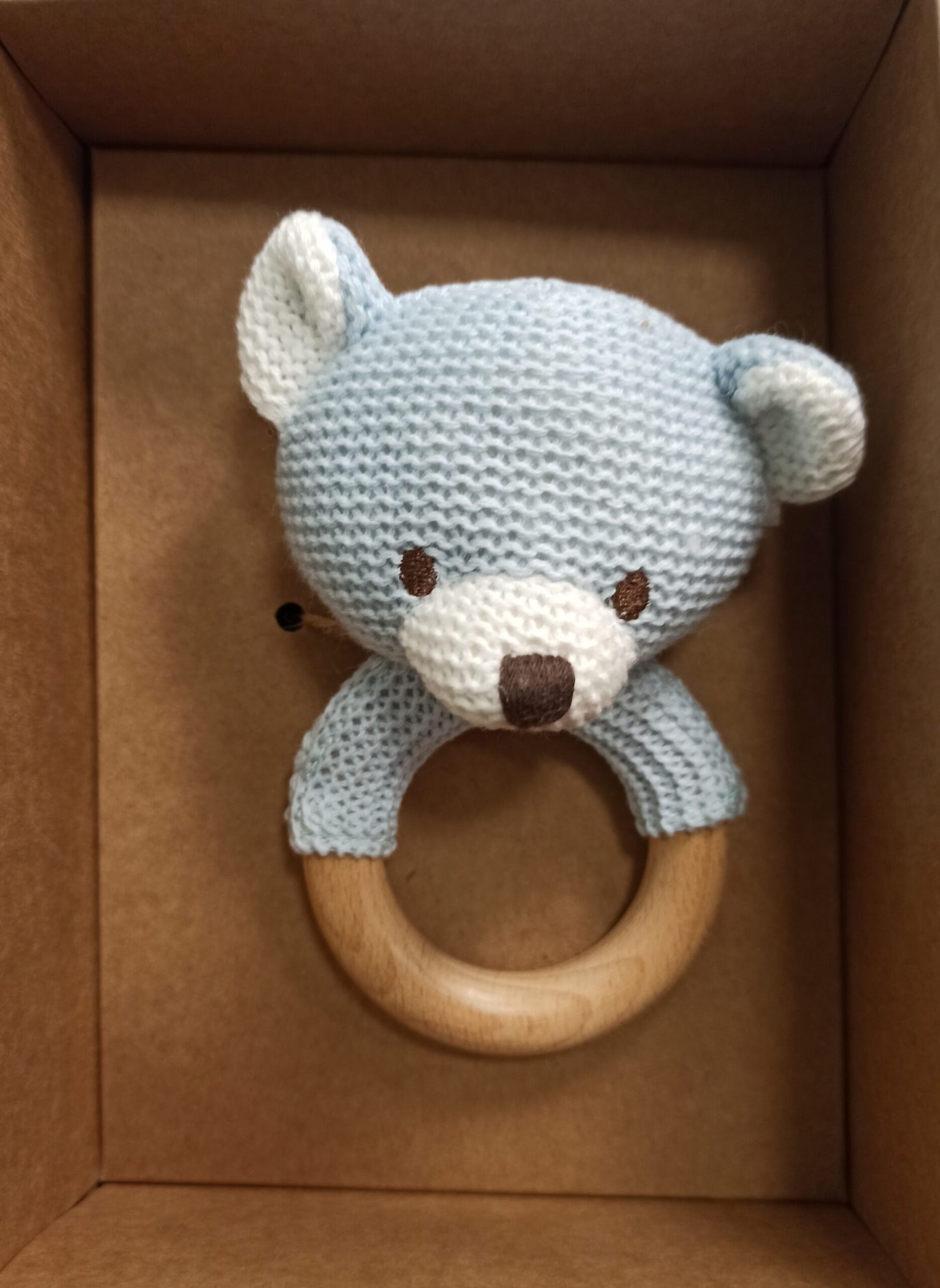 Kiokids Sonaglio Peluche in Cotone e Legno Massaggiagengive - 13 cm Orso 2m+
