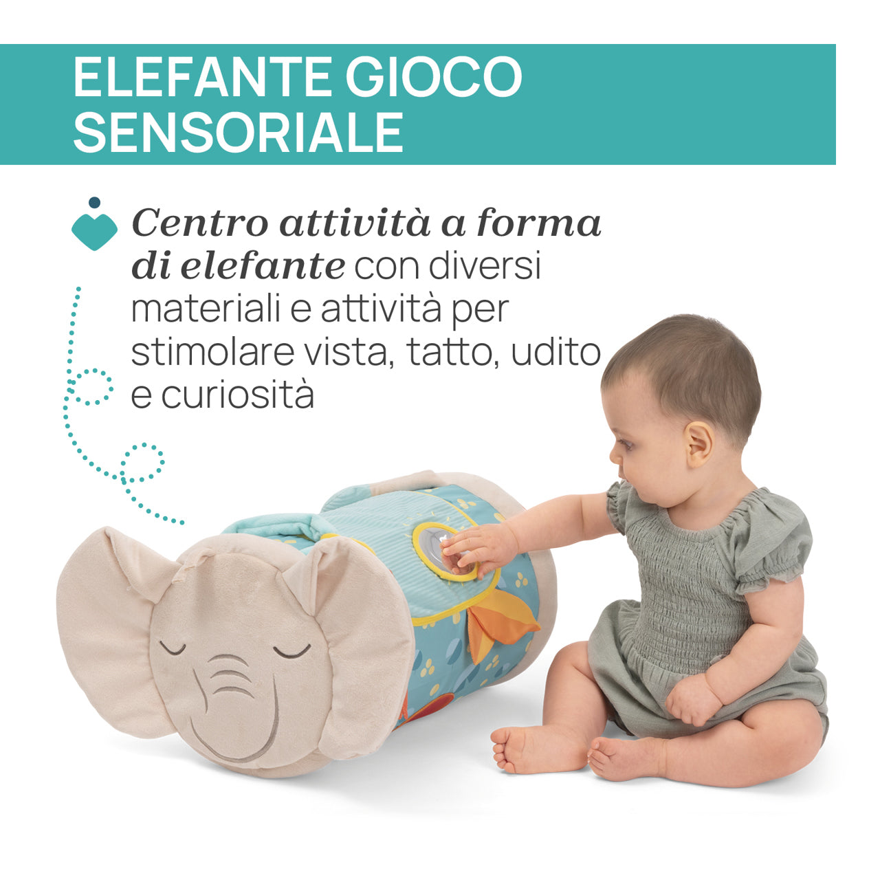 Chicco Gioco Rullo Elefante Sensoriale 3 in 1 Gioca, rotola, esplora ! 6m-4 anni