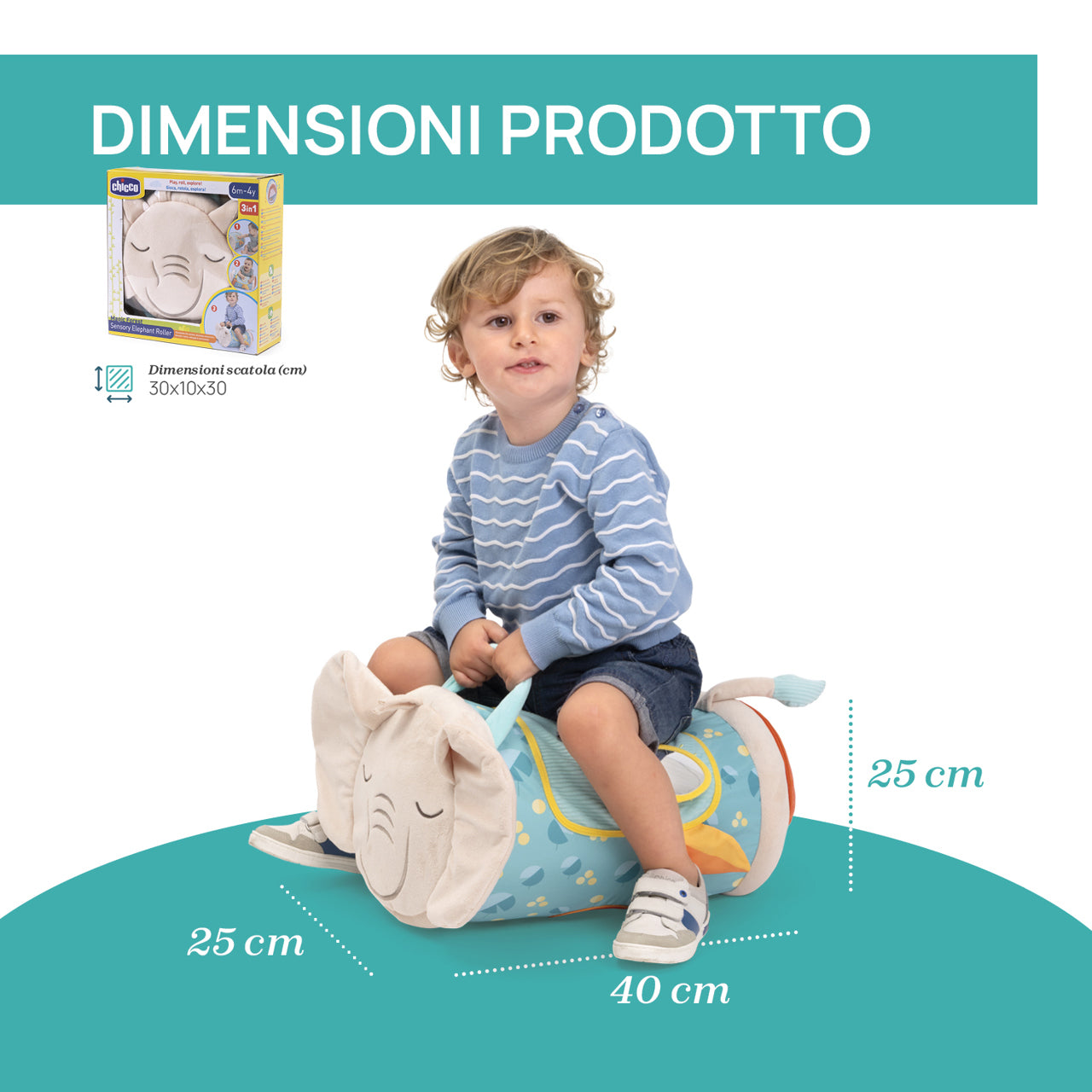 Chicco Gioco Rullo Elefante Sensoriale 3 in 1 Gioca, rotola, esplora ! 6m-4 anni