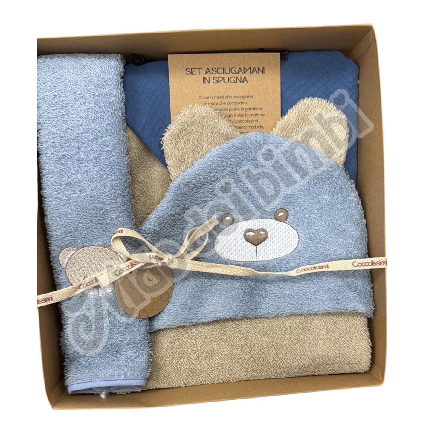 Coccolissimi Kit Regalo Teddy - Accapatoio Triangolo + Asciugamano + Mussola 100% Cotone