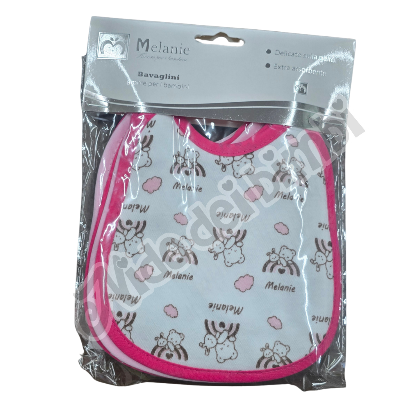 Melanie Set 6 Bavette stampate interlock 100% Cotone Femmina 16x15 cm