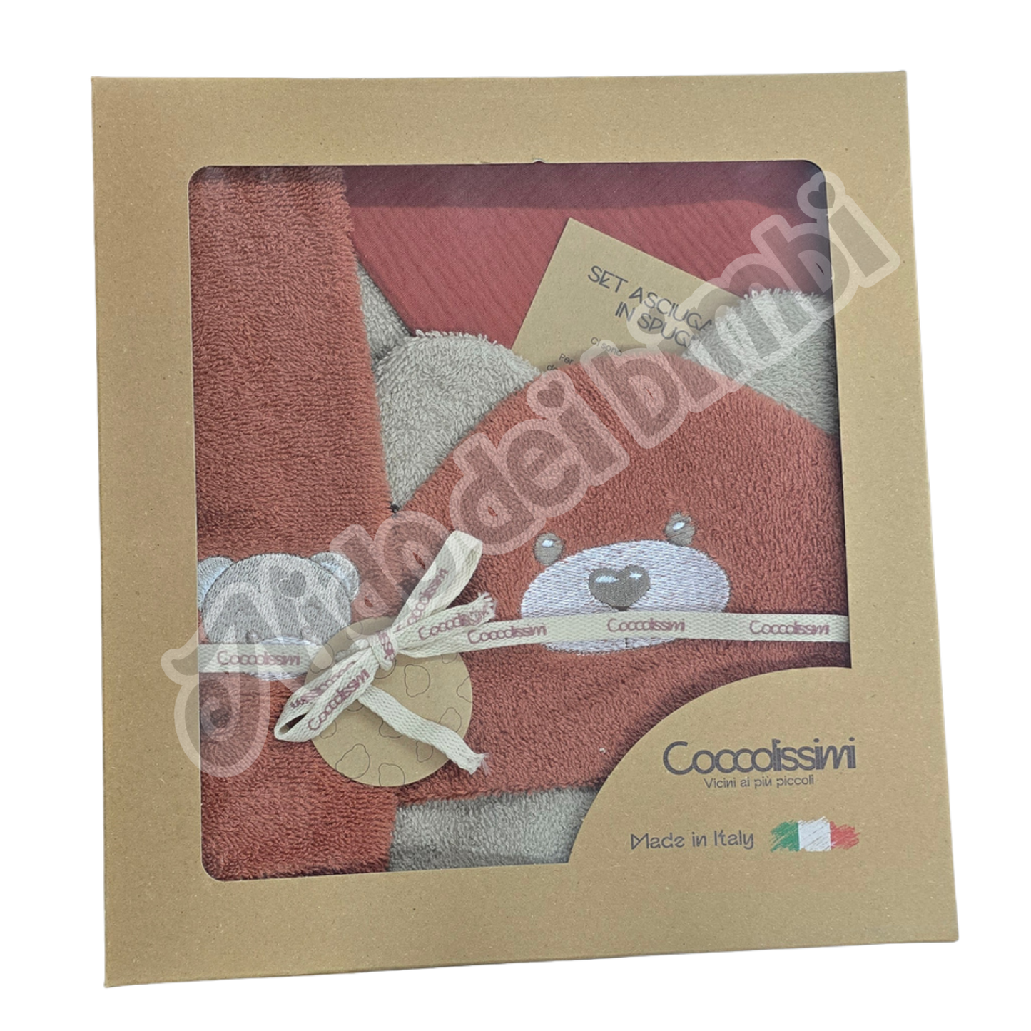 Coccolissimi Kit Regalo Teddy - Accapatoio Triangolo + Asciugamano + Mussola 100% Cotone