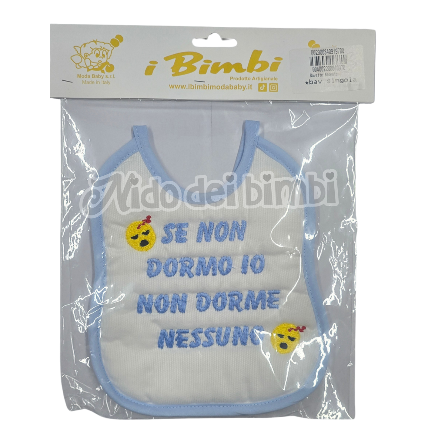 Bavetta neonato con frase "Se non dormo io non dorme nessuno"