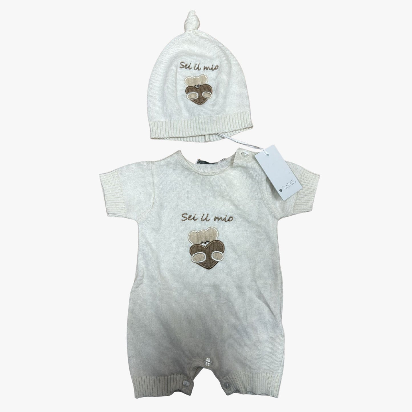 Nanan Pagliaccetto Filo c/Orso Bianco 1 mese + Berretta Filo c/nodo Bianco Tg 1