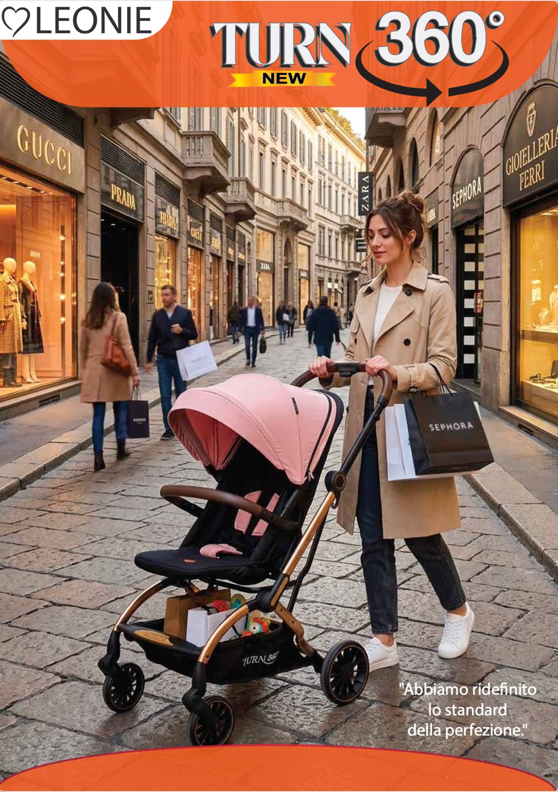Leonie Passeggino Turn 360° - Reversibile fronte strada/manico - 0/22 Kg